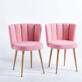 Modern pink dining chair(set of 2 ) with iron tube wood color legs, shorthair cushions and comfortable backrest, suitable for dining room, living