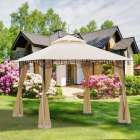 10ft X 10ft Outdoor Patio Gazebo Canopy Tent Beige-AS (Color: Beige)