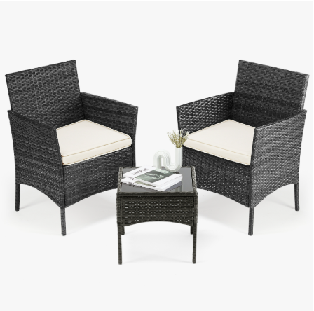 Patio Furniture Set 4 Pieces, Outdoor Furniture With Glass Table, Weaving Wicker Rattan Patio Chairs For Garden, Terrace, Porch, Lawns