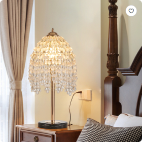 19  Elegant Crystal Table Lamp   Vintage Waterfall Design With Teardrop Grape Crystal Bead String Shades And Marble Textured Base For Living Room (Color: Gold)