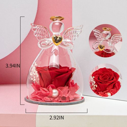 1pc; Birthday Gifts For Women; Preserved Rose In Angel Glass; Mom Grandma Gifts On Mother's Day; Valentine's Day; Wedding; Thanksgiving; Christma