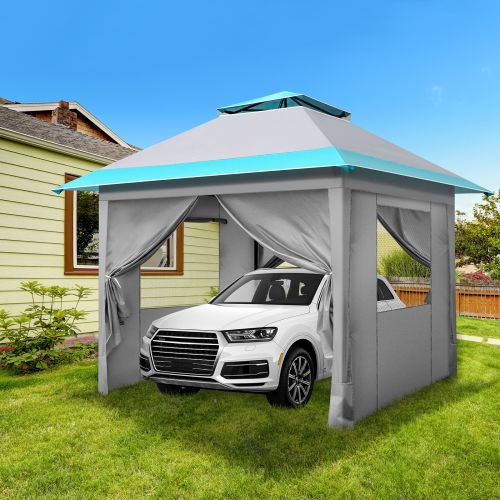 3x3m Light Blue White One Click Open Right Angle Belt With 4 Sides Of Surrounding Cloth, Double Roof Overhanging Eaves, 4 Corners With Sandbags, 3x3m Light Blue White One Click Open Right Angle Belt With 4 Sides Of Surrounding Cloth, Double Roof Overhanging Eaves, 4 Corners With Sandbags,