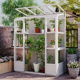 TOPMAX 78-inch Wooden Greenhouse Cold Frame With 4 Independent Skylights And 2 Folding Middle Shelve (Color: White)