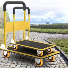 Four-wheel Folding Household Trolley, Silent Rubber Wheels And Foldable Plastic Wheels, Durable And Portable, Suitable For Cargo Handling And Mov (Color: Yellow)