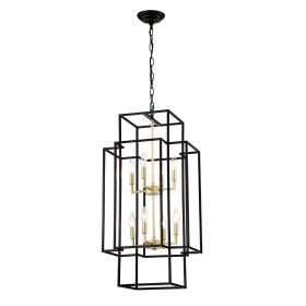 8-Light Metal Lantern Tiered Pendant Hanging Light Fixtures, Industrial Farmhouse Adjustable Height Chandeliers For Dining Room Hallway Foyer Ent (Option: Matte Black)