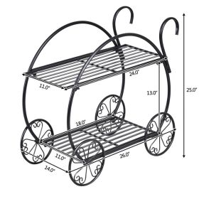 Heavy Duty Metal Flower Cart Plant Stand (Color: Black)
