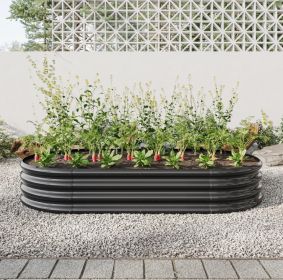 Raised Garden Bed Outdoor, Oval Metal Planter For Plants, Vegetables, Flowers (Color: Black)