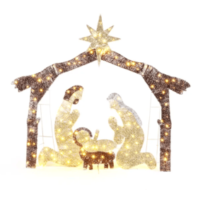 6ft Brown Roof 190LED Lights Nativity Scene Garden Jesus Decoration (Option: Style1)