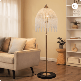 3-Light Elegant Crystal Floor Lamp  Vintage Waterfall Design With Cascading Crystal Beads And Marble Texture Base For Living Room, Bedroom, Or Of (Color: Gold)