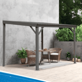 8x10 Lean To Gazebo With Upgraded Drainage System, Wall Mounted Gazebo Hardtop Galvanized Steel Sloping Roof For Patio Deck Lawn Party Gray (Option: Gray)