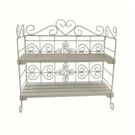 Basic Double-layer Foldable Metal Wooden Storage Rack Suitable For Bedroom Kitchen Bathroom Living Room Garden Storage (Color: White)