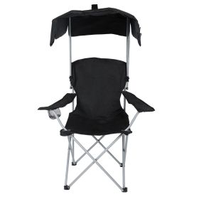 YSSOA Canopy Lounge Chair with Sunshade for Camping, Hiking, Travel, and Other Outdoor Events, with Cup Holder, 21.6" x 21.6" x 36", Black, 1-Pac (Color: as Pic)