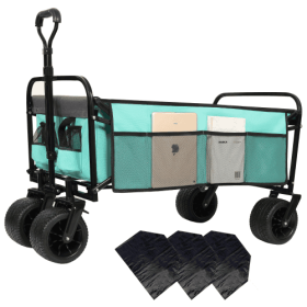440lbs Collapsible Foldable Wagon Cart With Strapping System ,Beach Wagon Utility Cart Utility Wagon Grocery Cart For Camping Shopping Sports Gar (Color: Blue)