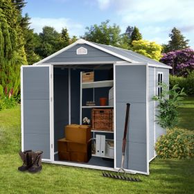 8x6ft Resin Outdoor Storage Shed Kit-Perfect To Store Patio Furniture,Grey (Color: Grey)
