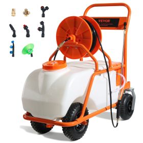 VEVOR Battery Powered Lawn Sprayer On Wheel, 0-90 PSI Adjustable Pressure, 15 Gallon Tank, Cart Sprayer With 8 Nozzles And 2 Wands, 12V 12Ah Batt (Option: Lawn sprayers)